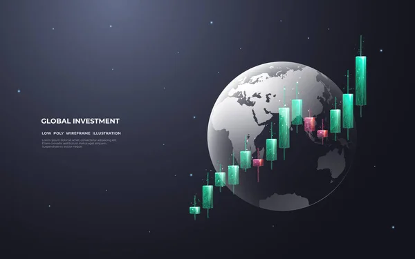 Borsa Tabelaları Dark Globe Arka Planında Teknolojik Grafik Büyümesi Dünya — Stok Vektör