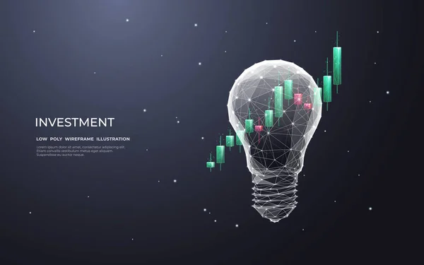 Vektor Illustration Polygonale Börsenkerze Klebt Einer Digitalen Glühbirne Wirtschaft Innovationskonzept — Stockvektor