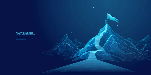 Цифровая Гора Флагом Профессиональным Альпинистом Вершине Абстрактная Концепция Достижения Целей — стоковый вектор
