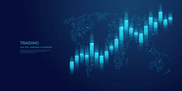 Mercado Ações Abstrato Castiçais Mapa Mundo Sobre Tecnologia Fundo Azul — Vetor de Stock
