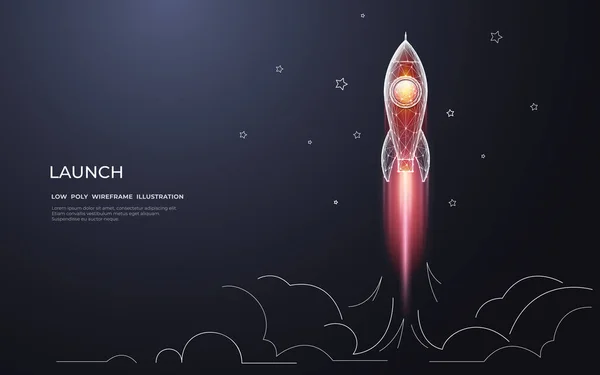 Cohete Lanzamiento Digital Abstracto Con Fuego Sobre Fondo Oscuro Con — Vector de stock
