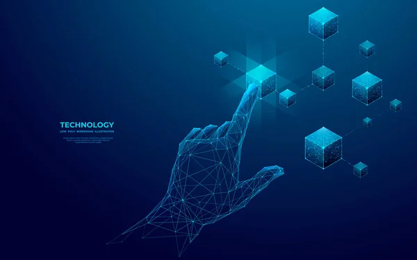 Αφηρημένο Χέρι Αγγίζοντας Ψηφιακό Εικονίδιο Blockchain Ένα Φουτουριστικό Ανθρώπινο Δάχτυλο — Διανυσματικό Αρχείο