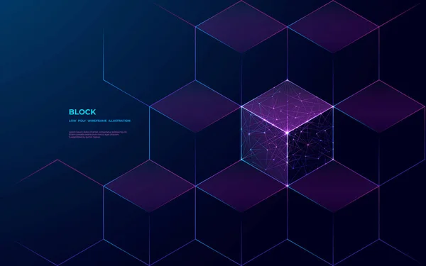 深紫色六边形技术具有紫色背景的抽象矢量 数字区块链概念 连在一起的块或立方体 如蜂窝 低的多帧未来风格 多民族艺术 — 图库矢量图片