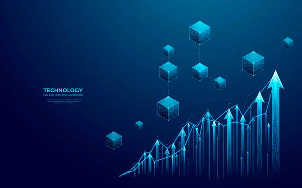 Holograma Blockchain Abstrato Gráfico Crescimento Consistem Setas Brilhantes Diagrama Crescimento — Vetor de Stock