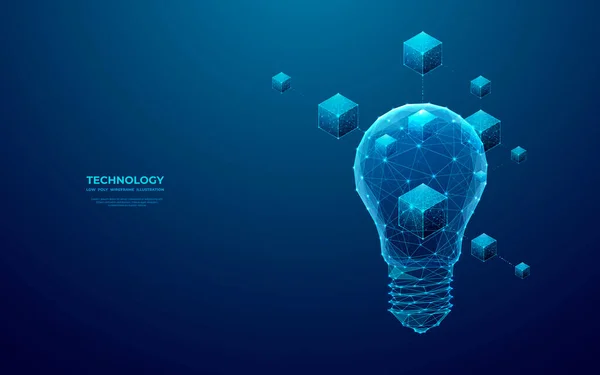 Blocos Vinculados Abstratos Lâmpada Digital Tecnologia Fundo Azul Conceito Ideia — Vetor de Stock