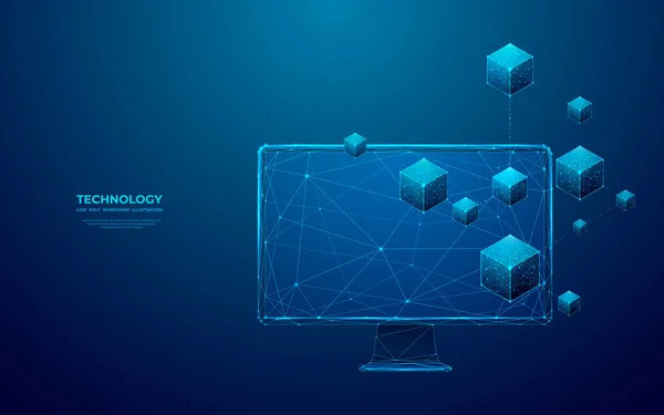 Αφηρημένο Ψηφιακό Ισομετρικό Εικονίδιο Blockchain Οθόνη Υπολογιστή Συνδέονται Μπλοκ Τεχνολογία — Διανυσματικό Αρχείο