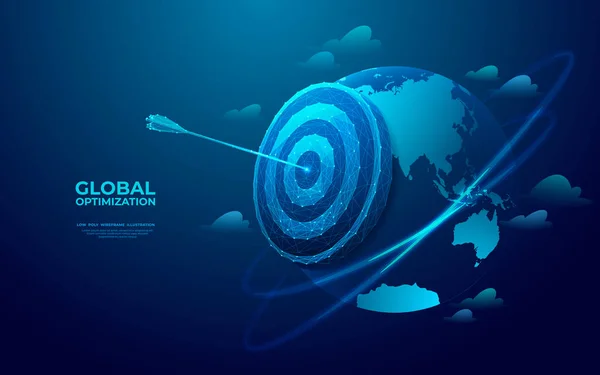 Planeta Tierra Digital Abstracto Objetivo Con Flecha Arco Una Diana — Vector de stock