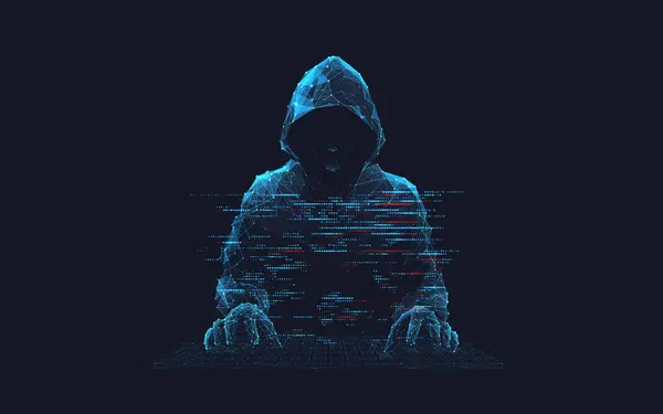 Abstraktní Digitální Hacker Koncept Kybernetické Bezpečnosti Muž Mikině Skrytou Tváří Royalty Free Stock Ilustrace