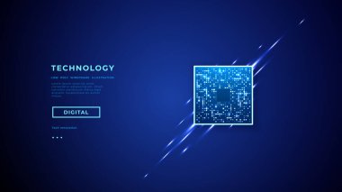 Parlak pikselleri olan yapay zeka çipi. Açık mavi teknoloji arka planında soyut dijital işlemci veya yarı iletken. Devre elektronik elementleri. Karanlık donanma teknolojisi. Vektör illüstrasyonu.