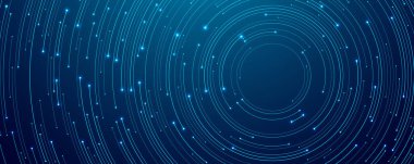 Soyut teknoloji geçmişi. Teknolojik bg 'de ince devre daire kabloları mavi renkte. Yapay zeka kavramı. Bilgisayar yeniliği, kara donanma arka planı. Fütürist bayrak. Dijital vektör illüstrasyonu.