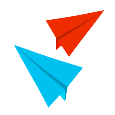 Mavi ve kırmızı kağıt uçaklar izole edildi.