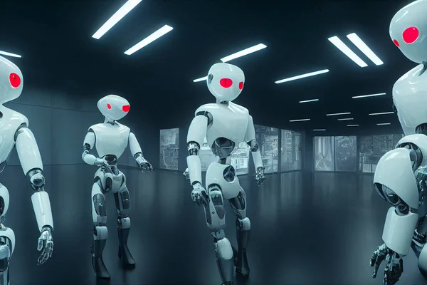 Ilustracja Grupy Cyborgów Robota Sztucznej Inteligencji Technologii Przyszłości Maszyny Humanoidalnej — Zdjęcie stockowe