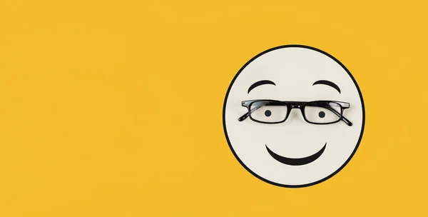 Testa Con Viso Sorridente Occhiali Concetto Salute Mentale Mentalità Positiva — Foto Stock