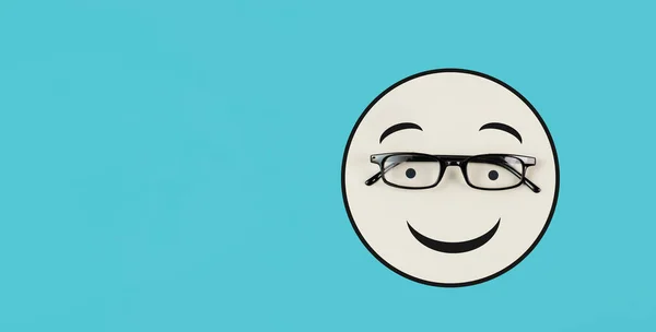 Testa Con Viso Sorridente Occhiali Concetto Salute Mentale Mentalità Positiva — Foto Stock