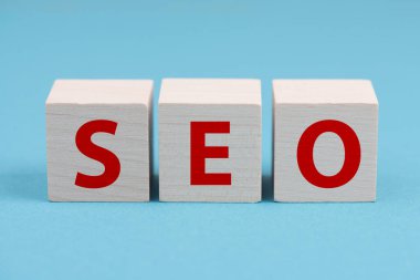  SEO is standing on cubes, website optimization, ranking strategy, search engine  clipart