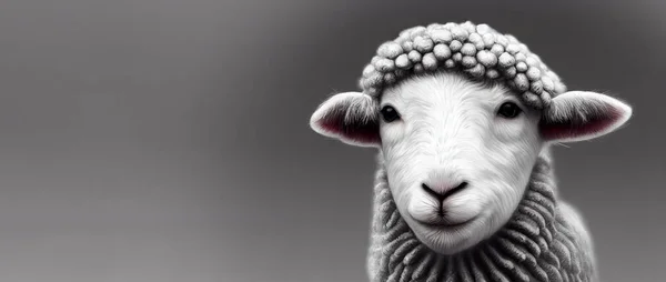 Portrait of a sheep, funny face of animal, livestock farm