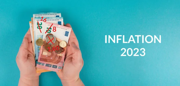Inflation Finanzcrash Euro Banknoten Wirtschaftsentwicklung Und Steigende Preise Hohe Lebenshaltungskosten — Stockfoto
