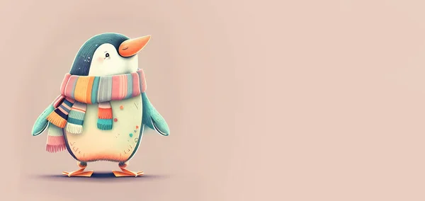 Cute penguin cartoon with clothes, pastel color, animal greeting card, fairy tale character, love and emotion