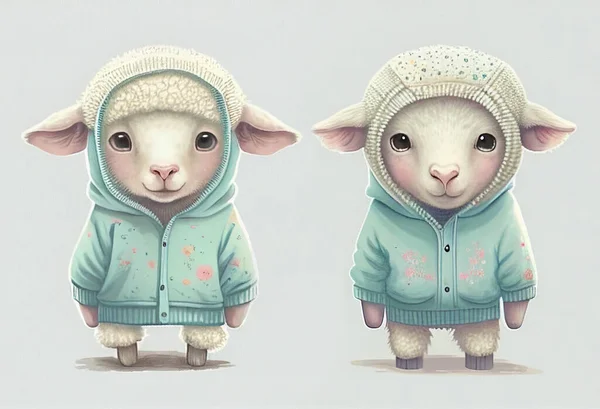 Cute easter lamb with clothes, pastel color, spring holiday greeting card, fairy tale character, love and emotion
