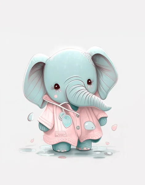 Cute baby elephant with clothes, pastel color, animal greeting card for valentines day, fairy tale character, love and emotio