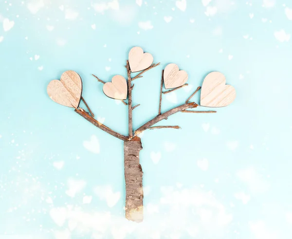 Tree with hearts, love and emotion concept, mothers day and valentine greeting card, positive thinking