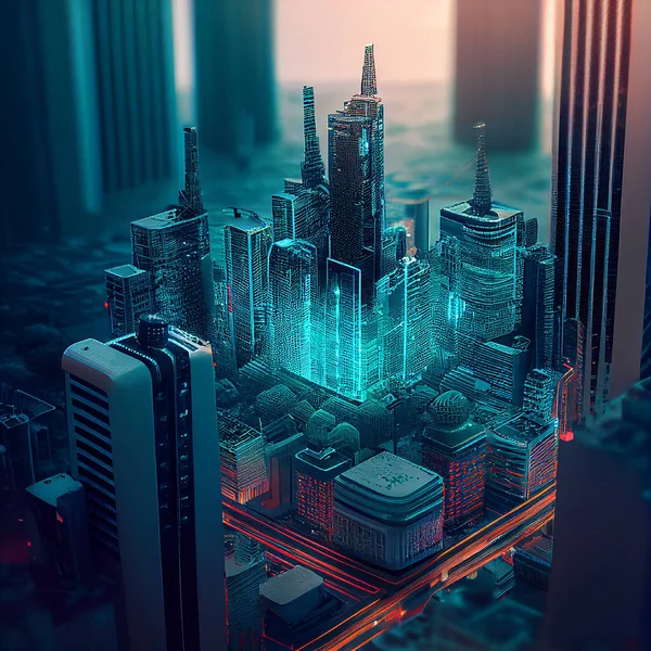 Futuristic smart city build on a circuit board, cyberspace and technology concept