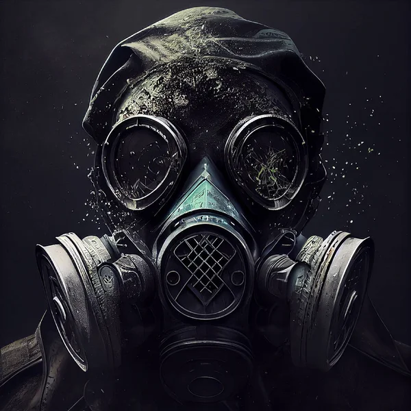 Man with a gas mask, nuclear war and environmental disaster, radioactivity catastrophe, military equipment