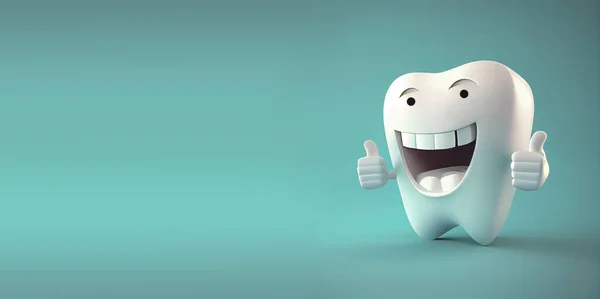 Білий Зуб Усміхненим Обличчям Великими Пальцями Вгору Здоров Зубів Гігієна — стокове фото