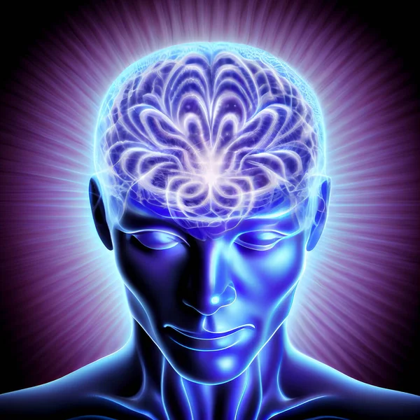 Man with brain waves, spirituality, meditation and frequency healing, power of consciousness