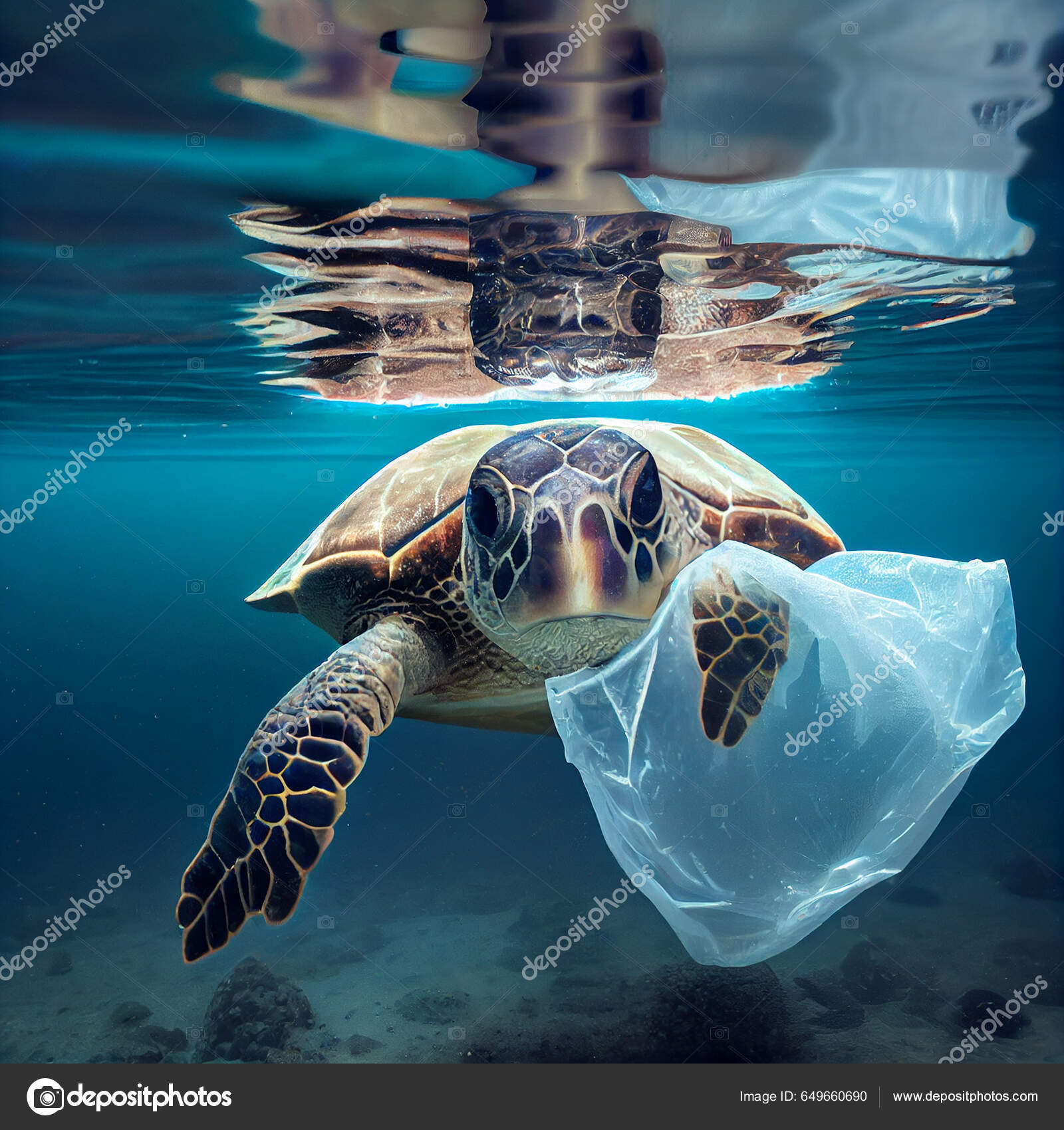 Sea Turtle Eating Plastic Bag Environment Pollution Filthy Ocean Trash  Stock Photo by ©BeritKessler 649660690