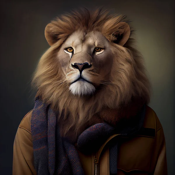Portrait of an human lion hybrid wearing clothes, mixed creature, mythology
