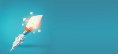 Roket kalkışı, yeni bir işe başlamak, yenilik, başarı ve liderlik kavramı, yeni iş mücadelesi