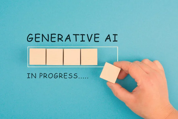 stock image Generative AI in progress, loading bar, artificial intelligence in progress, technology in competition with human resource, manpower against cyborg machine, replacement of worker