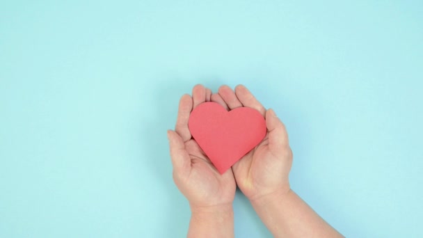 Ele Tutuşan Kırmızı Kalp Aşk Duygu Konsepti Iyi Kalpli Insan — Stok video