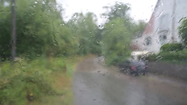 Regn Droppe Ett Fönster Regnigt Väder Sommaren Eller Hösten Regn — Stockvideo