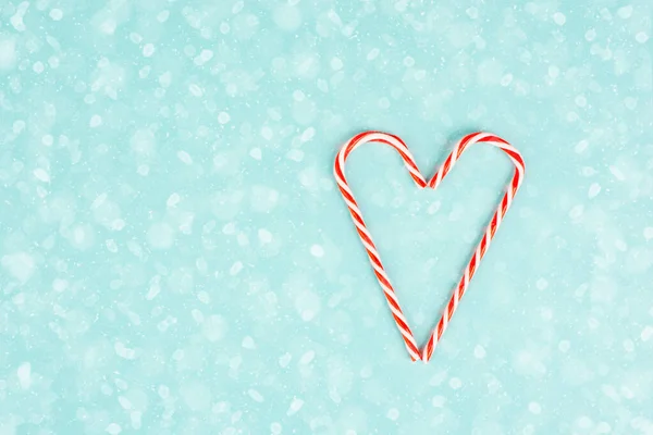 Candy Από Ζαχαροκάλαμο Μορφές Καρδιά Σχήμα Χριστούγεννα Διακοπές Φόντο Χειμερινή — Φωτογραφία Αρχείου