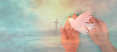 Pentecost Pazar, güvercin ve dini haç, Kutsal Ruh, İsa Mesih, Hristiyanlık, inanç ve inanç