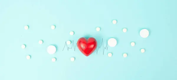 stock image Heart attack, Myocarditis disease, inflammation of the muscle, thrombosis and cardiac stress, frequency of the heartbeat and medical pills