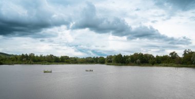Biyolojik çeşitlilik Haff Reimech, Lüksemburg 'da sulak arazi ve doğa rezervi, sazlıklar ve ağaçlarla çevrili gölet, kuş gözlem noktası 