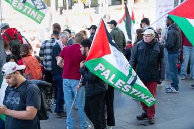Gaza pro Palestine protest march at Kirchberg in Luxembourg city, Europe, solidarity demonstration, Israel and middle east war, palestinian flag, september 29th 2025