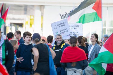 Gaza pro Palestine protest march at Kirchberg in Luxembourg city, Europe, solidarity demonstration, Israel and middle east war, palestinian flag, september 29th 2025