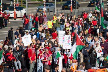 Gaza pro Palestine protest march at Kirchberg in Luxembourg city, Europe, solidarity demonstration, Israel and middle east war, palestinian flag, september 29th 2025