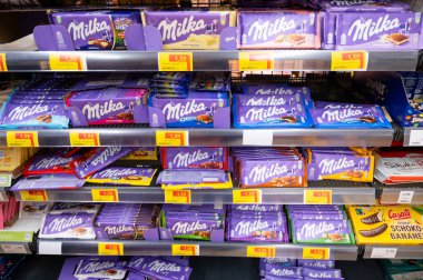 Milka chocolate assortment at store shelves in supermarket in Trier, Germany, price increase, inflation, september 27th 2025