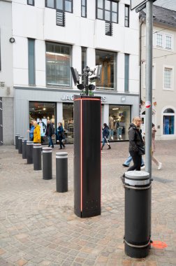 Fixed and retractable bollards and blockades, camera surveillance, Trier pedestrian zone, Germany, urban security concept, entrance barriers to prevent rampages, september 27th 2025