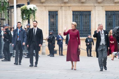 Royalty Mathilde and King Philippe of Belgium, Grand Ducal palace, celebration of throne accession of Grand Duke Guillaume,Luxembourg city, october 3rd 202