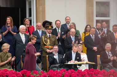 Grand Duke Henri signing book, celebration of throne accession of Grand Duke Guillaume, Luxembourg city, october 3rd 2025