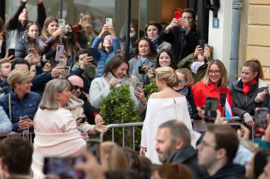Duchess Stephanie wife of Guillaume meeting the crowd of people,  Henri abdicated  throne, celebration to accession, Luxembourg, october 3rd 2025