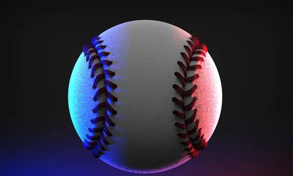 Рендеринг Белого Бейсбола Вид Спереди Черным Фоном Синим Красным Огнями — стоковое фото