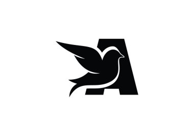 Bu A harfi ve şirketiniz için eklenmiş kuş logosu tasarımı. Güvercin Logosu Tasarım Vektör Şablonu ile İlk Harf A logosu. Şirket İş Kimliği için Grafik Alfabesi Sembolü