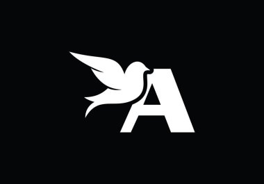 Bu A harfi ve şirketiniz için eklenmiş kuş logosu tasarımı. Güvercin Logosu Tasarım Vektör Şablonu ile İlk Harf A logosu. Şirket İş Kimliği için Grafik Alfabesi Sembolü